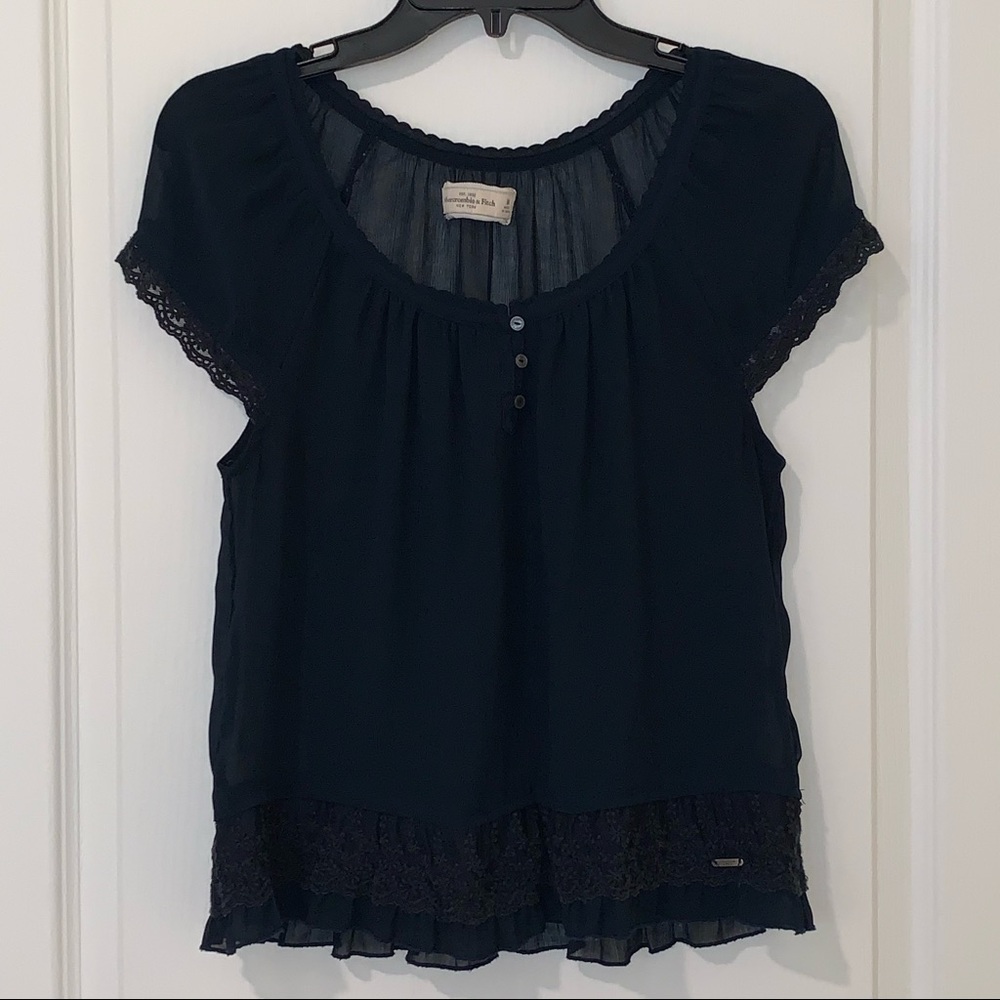 Abercrombie and Fitch Navy Blue Sheer Chiffon Sweet Blouse